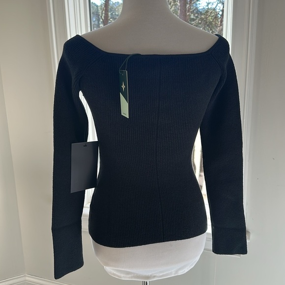 NWT TUCKERNUCK Black Knit Nicola Long Sleeve Off The Shoulder V Neck Top, Large - Picture 7 of 11